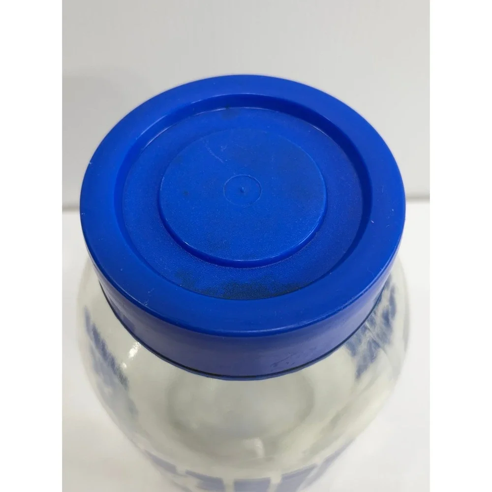 Vintage 1982 Carlton Glass‎ USA 3L Storage Jar Blue Grid Country Geese Canister